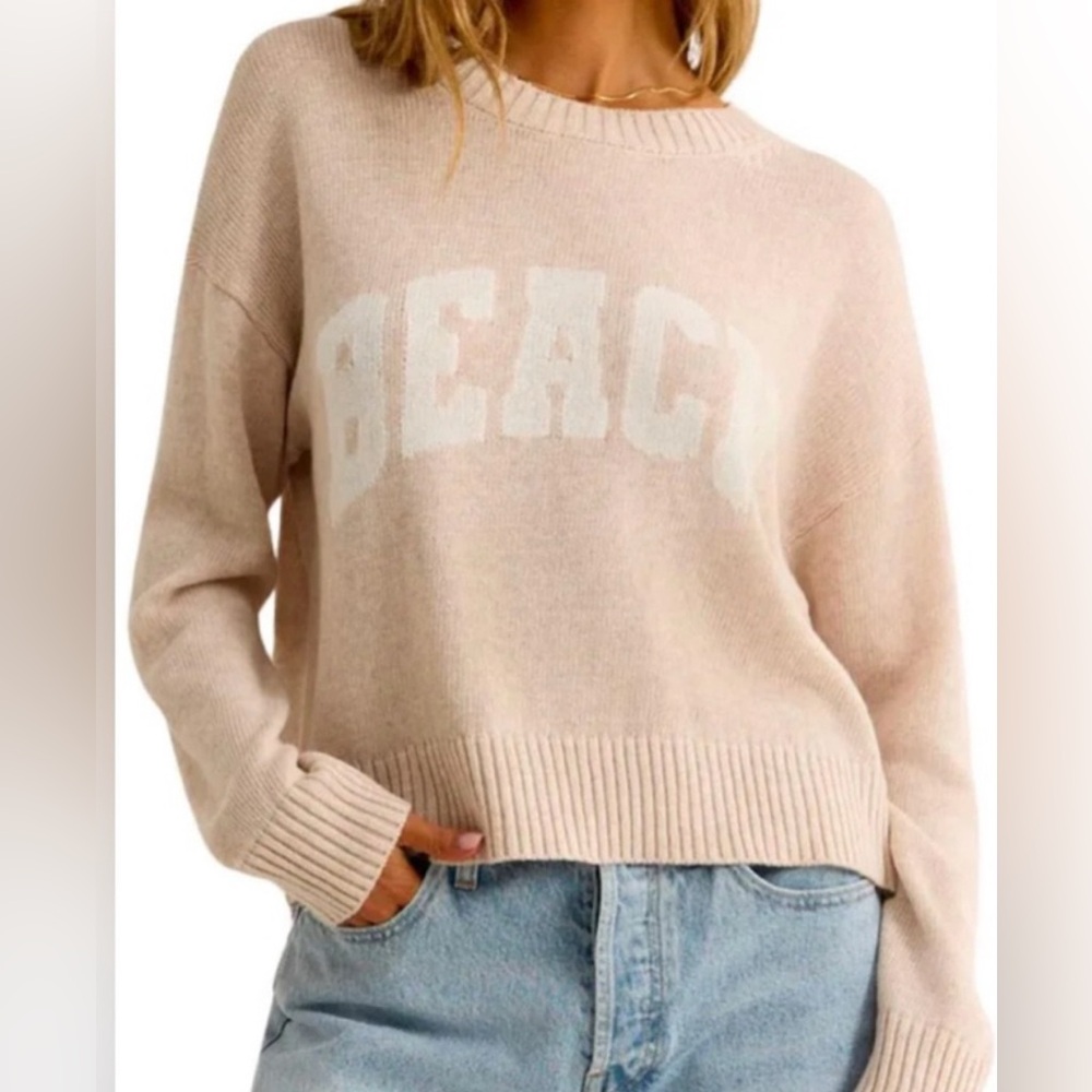 Z Supply Cream 'BEACH' Crewneck Sweater